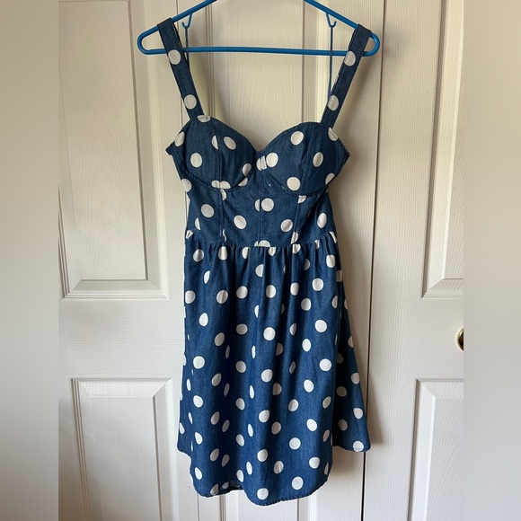 NWOT Chambray Polka Dot Dress - Picture 5 of 5
